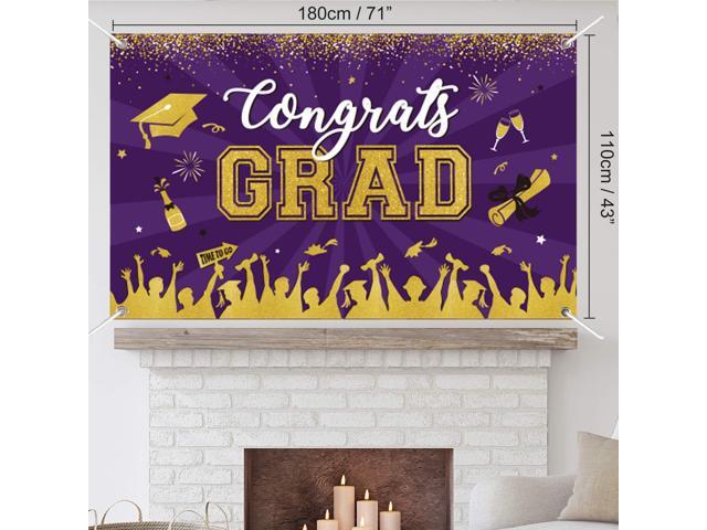Purple Gold Graduation Banner Backdrop Class of 2026 Graduation Party Decorations Supplies Fabric Backdrop Background for High School College...