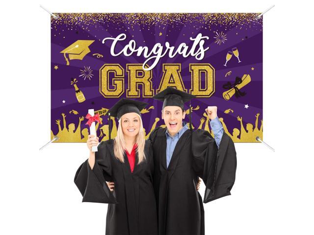 Purple Gold Graduation Banner Backdrop Class of 2026 Graduation Party Decorations Supplies Fabric Backdrop Background for High School College...