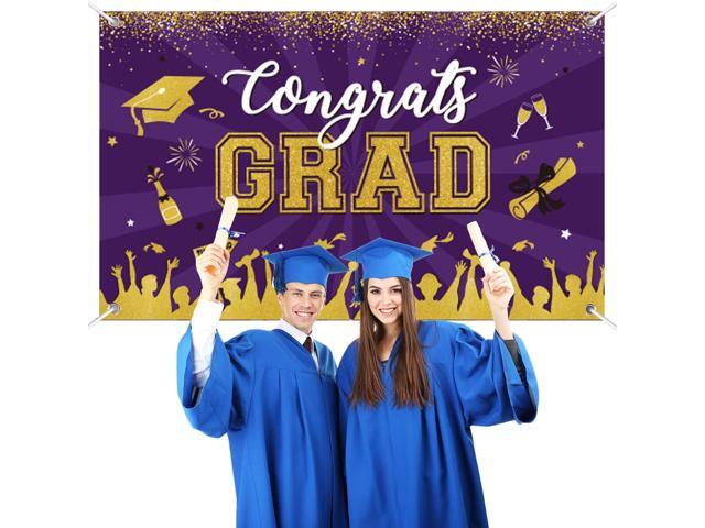 Purple Gold Graduation Banner Backdrop Class of 2026 Graduation Party Decorations Supplies Fabric Backdrop Background for High School College...
