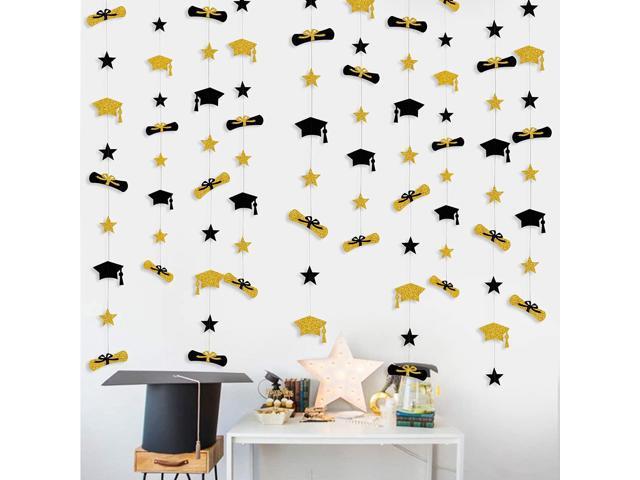 Graduation Decorations 2025 Graduation Hat Diploma Star Garland Banner Bunting Streamer Black Gold