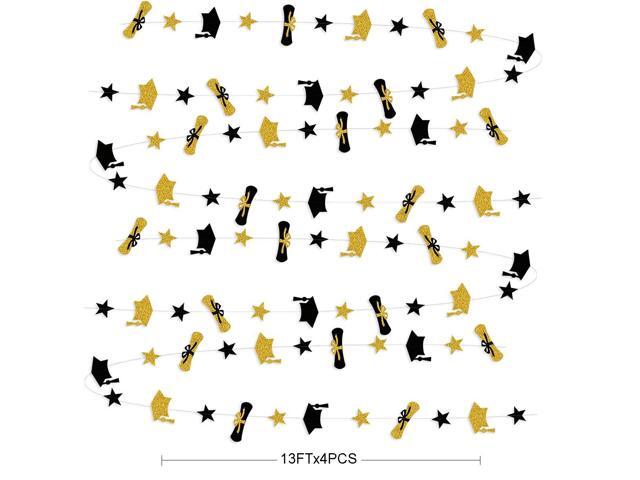Graduation Decorations 2025 Graduation Hat Diploma Star Garland Banner Bunting Streamer Black Gold