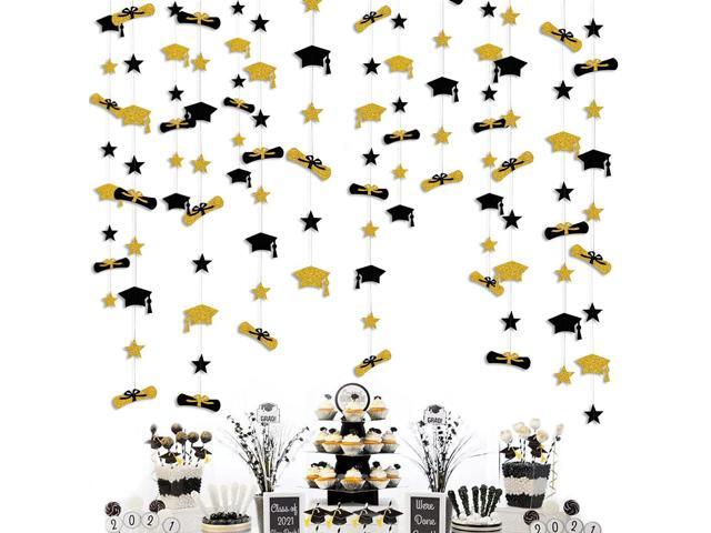 Graduation Decorations 2025 Graduation Hat Diploma Star Garland Banner Bunting Streamer Black Gold