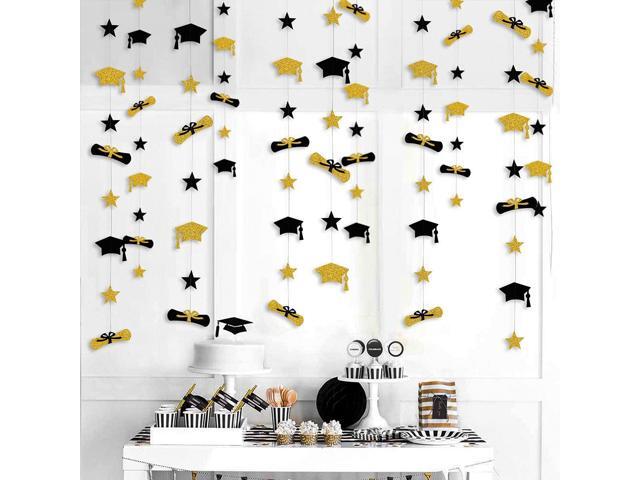 Graduation Decorations 2025 Graduation Hat Diploma Star Garland Banner Bunting Streamer Black Gold
