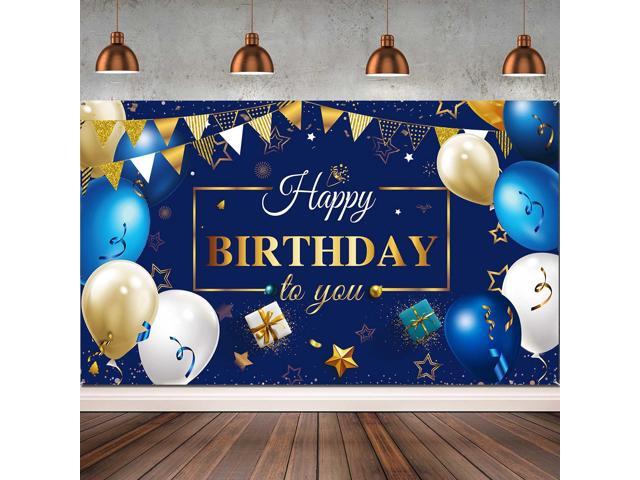 Happy Birthday Backdrop Banner for Men, Navy Blue and Gold Birthday Decorations, Photo Backdrop Background Party Favor Celebration Supplies, 72.8 x...