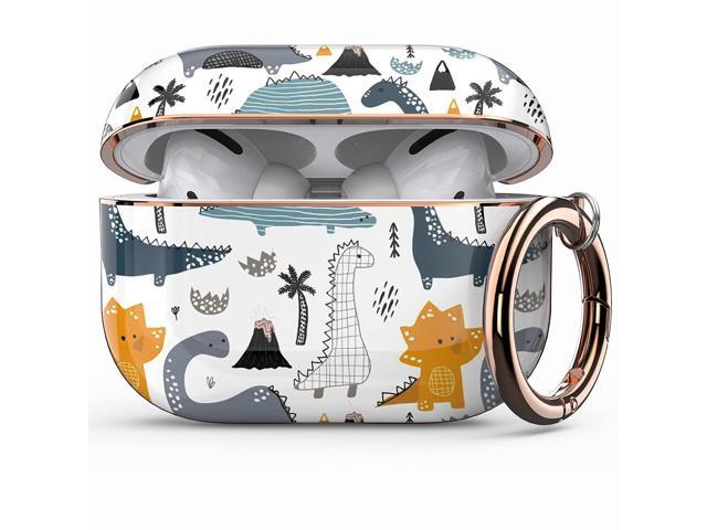 Protective Case Cover for Airpods Pro 2019, Cute Fadeless Patterns Shockproof Hard Case Cover with Portable Keychain for Girls Women Men (Cute Dino)