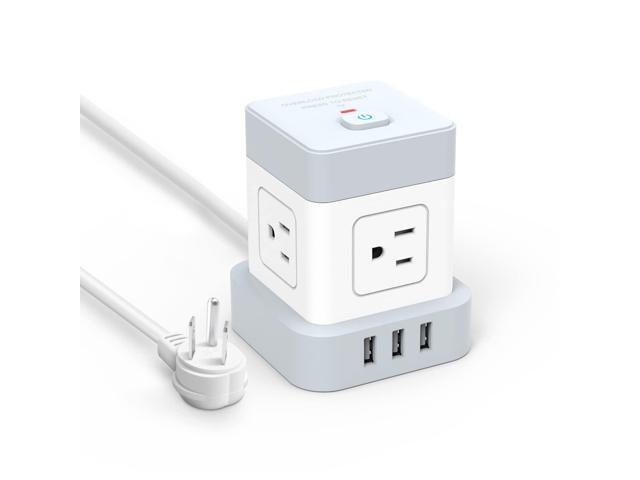 Power Strip with Flat Plug Extension Cord Cube with 4 Outlets 3 USB Ports 5ft Power Cord Surge Protector Desktop Charging Station Overload...