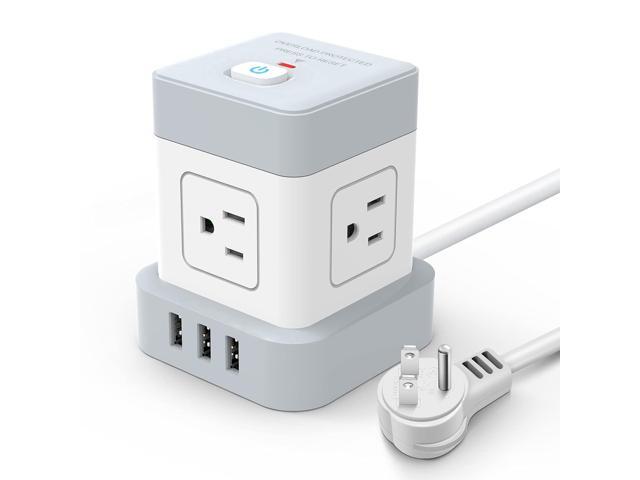 Power Strip with USB, 4 Outlet 3 USB Ports (3 USB-A) Power Strip Cube, 10 ft Extension Cord, Flat Plug Surge Protector, Kitchen, Home, Office,...