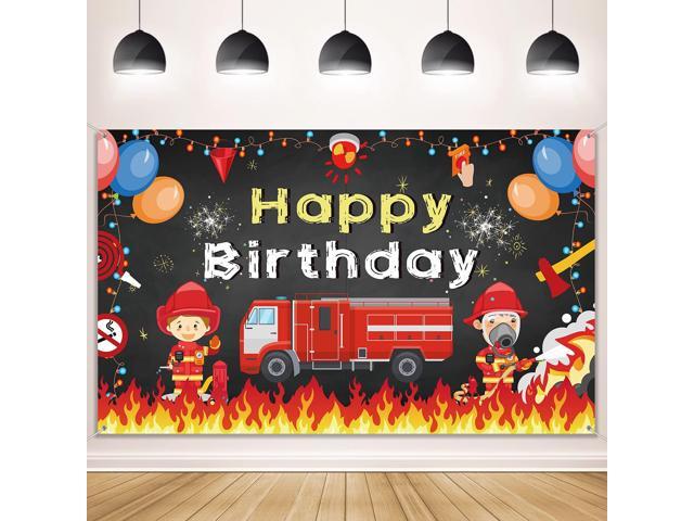 Firetruck Birthday Party Backdrop Banner Supplies 71 x 43 Inches Theme Birthday Decorations for Boys Girls Favor Party Photo Booth Cake Table Decor