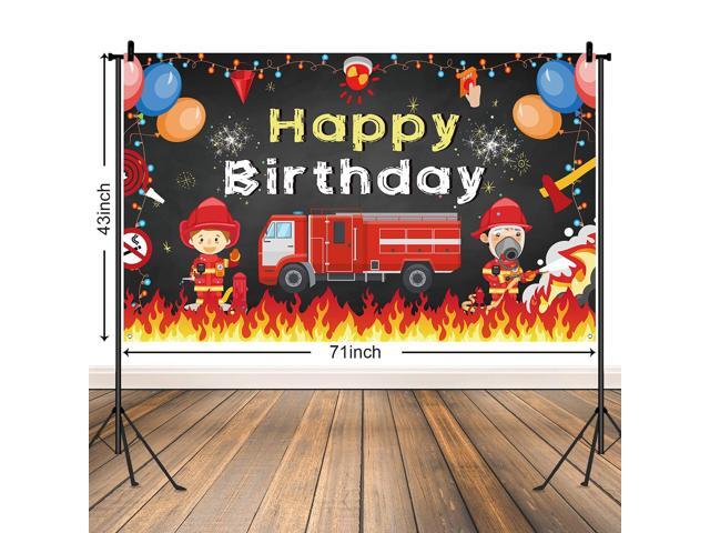 Firetruck Birthday Party Backdrop Banner Supplies 71 x 43 Inches Theme Birthday Decorations for Boys Girls Favor Party Photo Booth Cake Table Decor