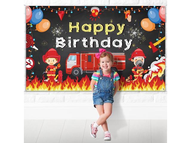 Firetruck Birthday Party Backdrop Banner Supplies 71 x 43 Inches Theme Birthday Decorations for Boys Girls Favor Party Photo Booth Cake Table Decor