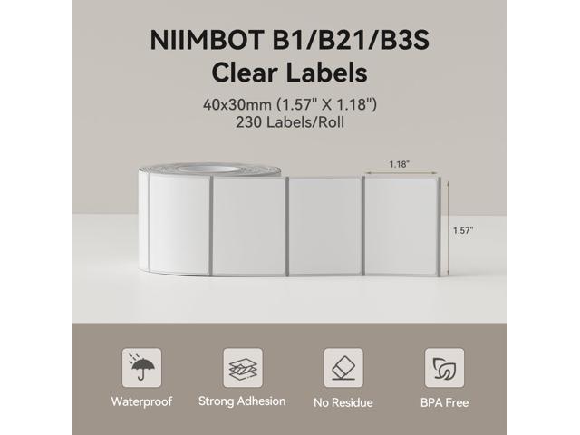 Clear Label Tape for B1/B21/B3S, 1.57' X 1.18' (40x30mm), 230 Labels/Roll, Thermal Label Sticker for Mason Jar/Spice/Barcode/QR Code/Address/Small...