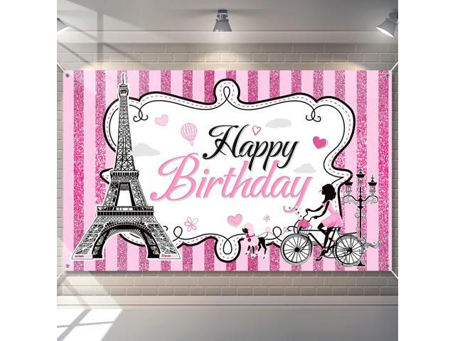 Photo Backdrop Eiffel Tower Wall Tapestry Themed Birthday Party Decorations Banner Pink Wall Hanging Decor, 5.9 x 3.6 ft