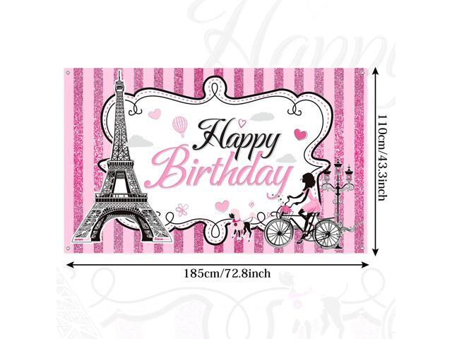 Photo Backdrop Eiffel Tower Wall Tapestry Themed Birthday Party Decorations Banner Pink Wall Hanging Decor, 5.9 x 3.6 ft