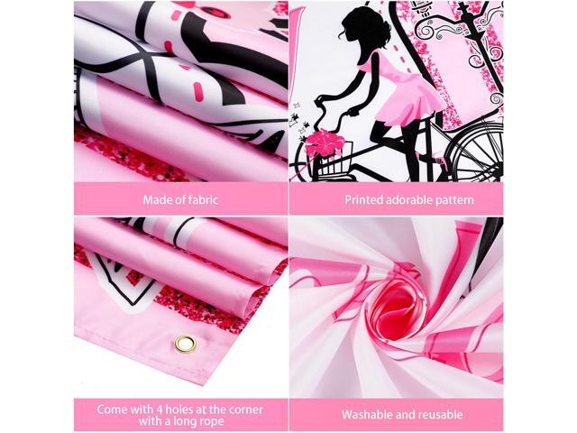 Photo Backdrop Eiffel Tower Wall Tapestry Themed Birthday Party Decorations Banner Pink Wall Hanging Decor, 5.9 x 3.6 ft