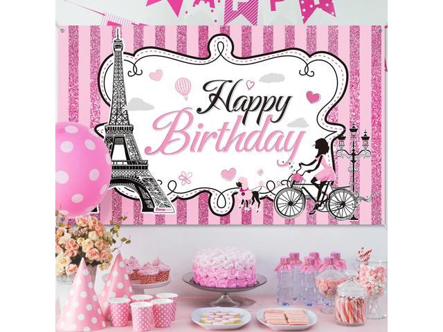 Photo Backdrop Eiffel Tower Wall Tapestry Themed Birthday Party Decorations Banner Pink Wall Hanging Decor, 5.9 x 3.6 ft
