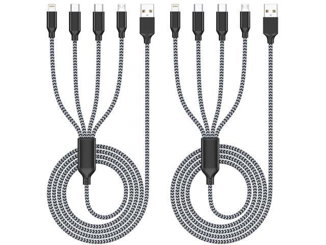 Multi Charging Cable 4ft 2Pack, 4 in 1 Charging cable Nylon Braided Charger, Universal Charger Phone Cord With Type-C, Micro USB, IP Port for...