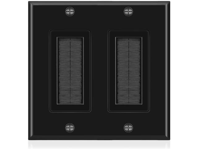 Double 2 Gang Wall Plate - Brush Style Opening Pass through Low Voltage Cable Plate In-Wall Installation for TV, Speaker, Coaxial, HDMI, Network...