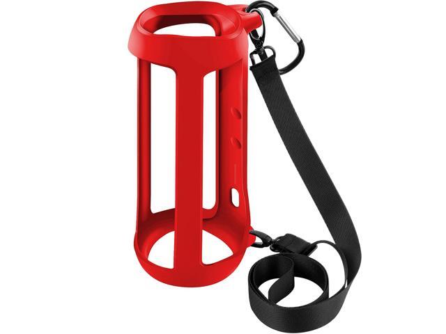 Case for Waterproof Portable Bluetooth Speaker, Gel Soft Skin Rubber Cover, Travel Carrying Storage Bag Pouch with Shoulder Strap and Carabiner (Red)