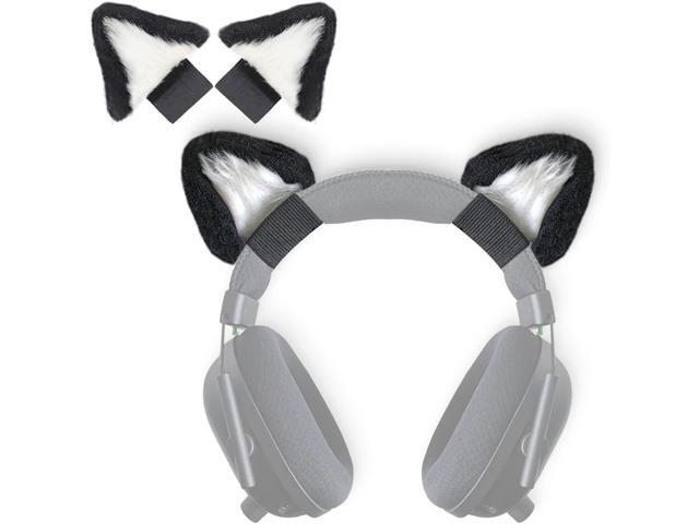 Cute Cat Ears Headphone Attachment, Adjustable Design Fit for Headphones and More, Cosplay Kitten Ears, (Headphones not Included), Black & White