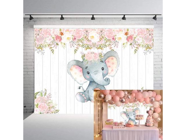 Elephant Theme Photography Backdrop Pink Floral Baby Shower Party Decorations Banner 7x5FT