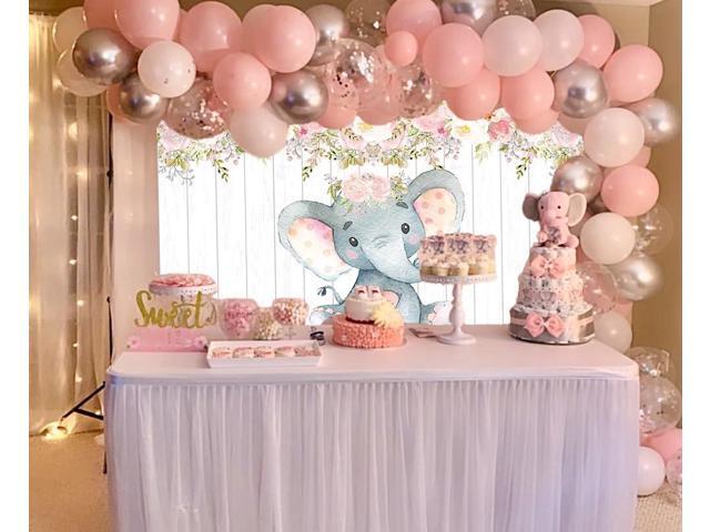 Elephant Theme Photography Backdrop Pink Floral Baby Shower Party Decorations Banner 7x5FT