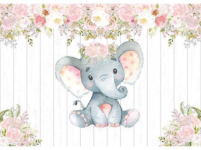 Elephant Theme Photography Backdrop Pink Floral Baby Shower Party Decorations Banner 7x5FT