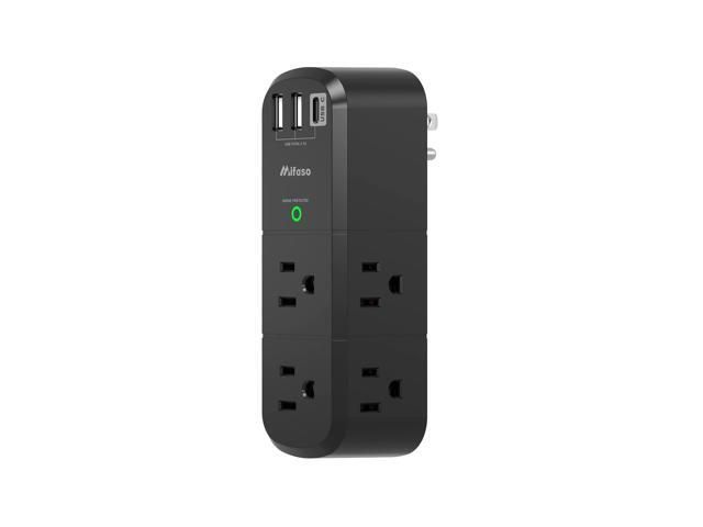 USB Outlet Extender Surge Protector - with Rotating Plug, 1800 Joules, 6 AC Multi Outlet and 3 USB Ports (1 USB C), 3-Sided Swivel Power Strip with...