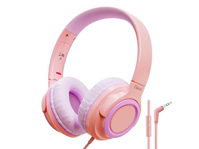 Pink Kids Headphones, Wired Children Headphones with 94dB Safe Volume Control, Foldable Design, Comfortable for Online Learning/School/Travel/Tablet