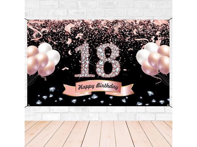 Rose Gold Birthday Decorations - 18th Birthday Banner, Backdrop for Parties & Photos