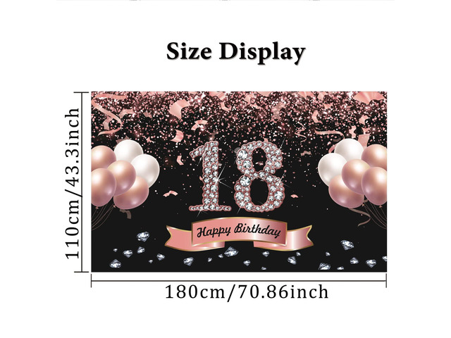 Rose Gold Birthday Decorations - 18th Birthday Banner, Backdrop for Parties & Photos