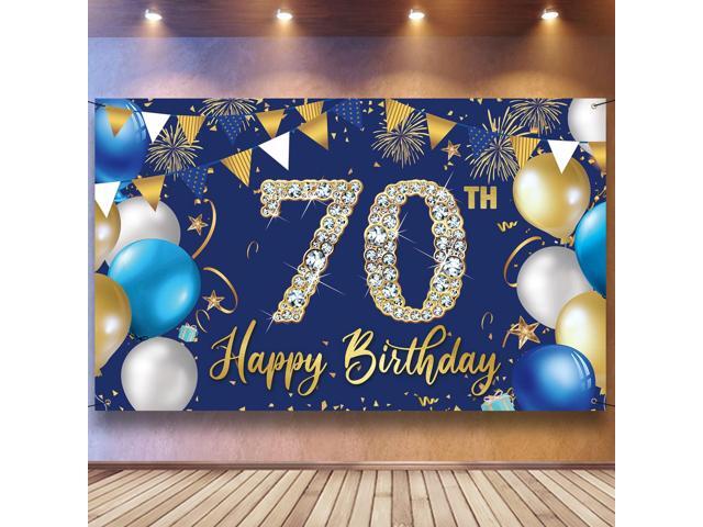 70th Birthday Decorations Backdrop Banner for Men, Happy 70th Birthday Decorations Men, Blue Birthday Photography Background, 70 Year Old Birthday...