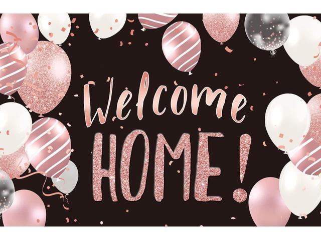 Banner Balloons Fabric Backdrop Photography Background Black Rose Gold for Family Party Homecoming Photo Booth Props 6 * 4ft