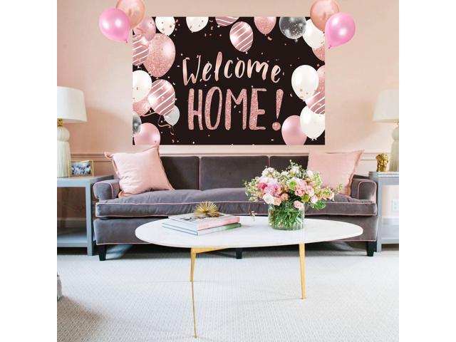 Banner Balloons Fabric Backdrop Photography Background Black Rose Gold for Family Party Homecoming Photo Booth Props 6 * 4ft