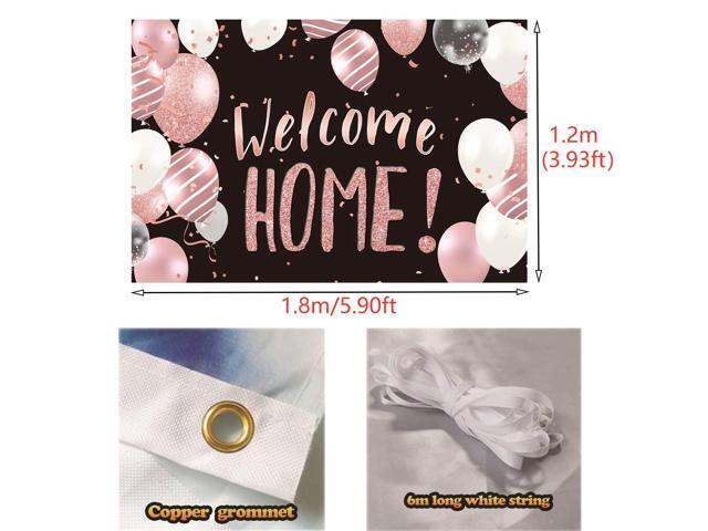Banner Balloons Fabric Backdrop Photography Background Black Rose Gold for Family Party Homecoming Photo Booth Props 6 * 4ft