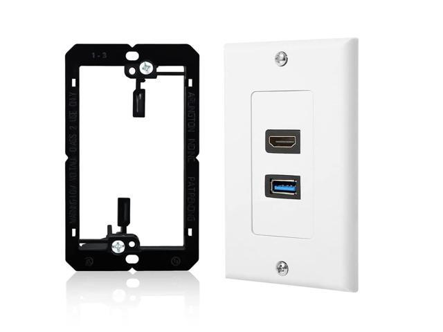 HDMI USB Wall Plate with Low Voltage Mounting Bracket, USB 3.0 Charger & HDMI Port Receptacle for High Speed Charging, Wall Face Plate Plug Insert...