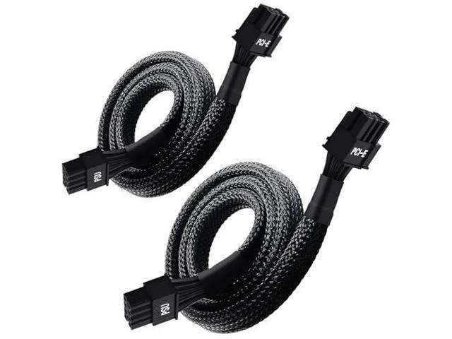 (2-Pack) 8 Pin PCIe Cable, PCIe 8 Pin Male to PCIe (6+2) Male Power Adapter Sleeved 25-inch (63cm)