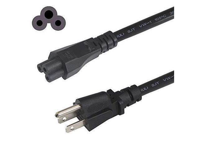 3-Slot Universal AC Power Cord - 6Ft Replacement 3 Prong Laptop Power Cable, NEMA 5-15P to IEC C5 Connector, SJT 18 Gauge, Black