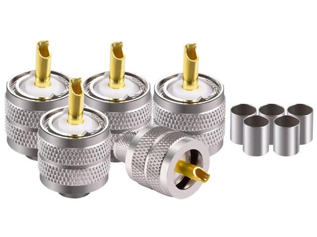 5PCS UHF Male Connectors 50 Ohm Male Plug Crimp RF Coax Connector Adapter for RG-213 VLMR-400 RG8 RG59 Low Loss Coax Cable Compatible with Ham Radio