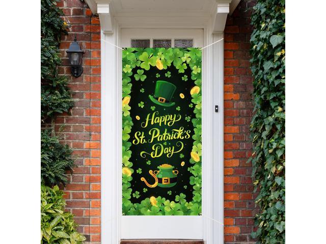 Happy St. Patrick's Day Door Cover Decoration Shamrock Clover Photography Backdrop Outdoor Sign for Home Wall Indoor Outdoor St. Patrick's Day Party