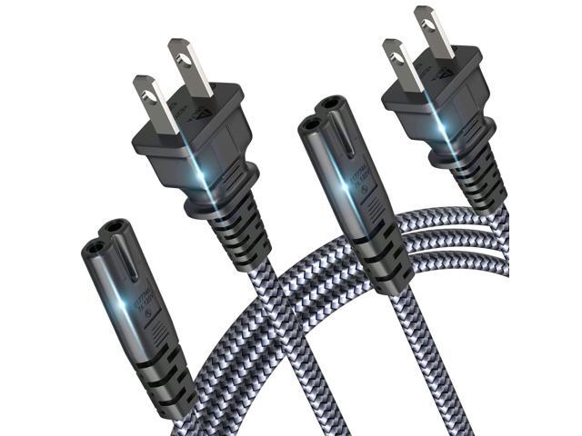 Power Cord, 18AWG AC Power Cable [6.6FT, 2-Pack] 7A 125V TV Power Cord 2 Prong Power Cable Replacement for Game Console, Speaker, Monitor, HDTV, 4K...