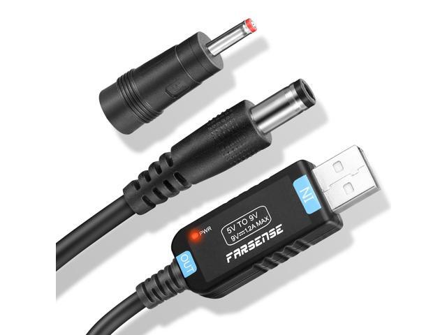 USB DC 5V to 9V Step Up Power Cable(3ft), USB to DC 9V Adapter with Jack 5.5 x 2.5mm(3.5 x 1.35mm), Boost Converter Supports LED Indicator