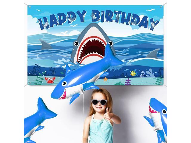 Shark Birthday Backdrop Banner, Birthday Decorations Zone Photography Background for Boy Girl Sea Under The Sea Theme Party Supplies Baby Shower,...