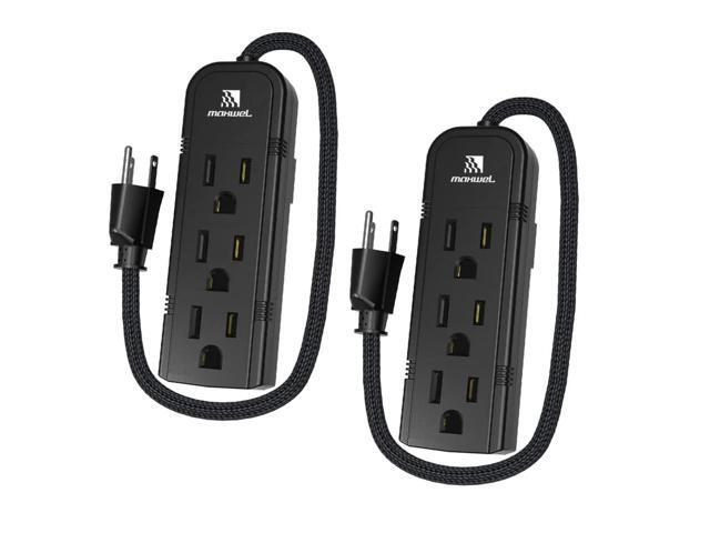 2Pack Small Power Strip Black Outlet - 1FT Heavy Duty Power Extension Cord, Mini Size Portable 3 Outlet Power Strip for Office, Computer, Home...