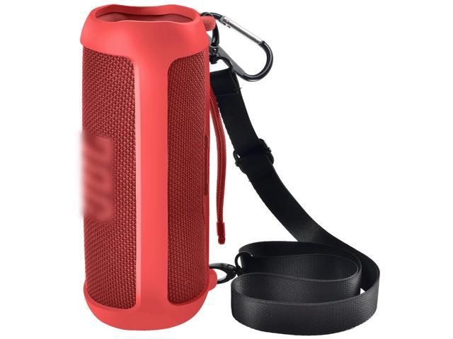 Case for Waterproof Portable Bluetooth Speaker, Gel Soft Skin Rubber Cover, Travel Carrying Storage Bag Pouch with Shoulder Strap and Carabiner - Red