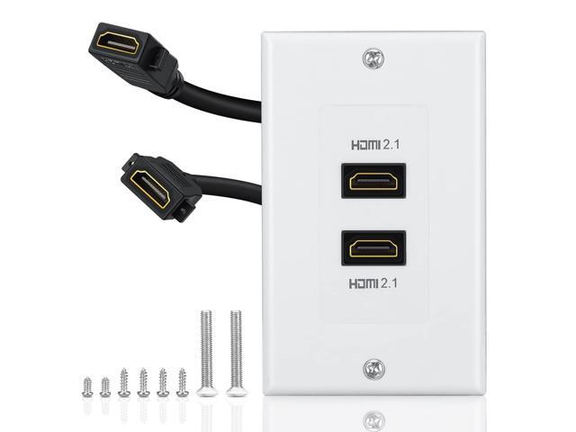 HDMI 2.1 Wall Plate(2 Port), 8K HDMI Wall Outlet Pass Through, Supports 8K@60Hz and 4K@120Hz, 3D, HDR, 48 Gbps, Fits Home Theater Systems