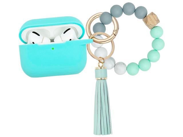 Soft Silicone Case Cover with Bracelet Keychain for 1st Generation Wireless Earbuds for Women (Mint Green)