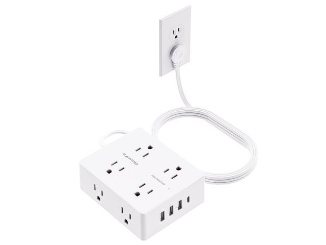 Flat Plug Power Strip with 15 FT Extension Cord, 8 Outlets 4 USB Ports(1 USB C), 3 Sided Outlet Extender for Home Office Travel Dorm Room.