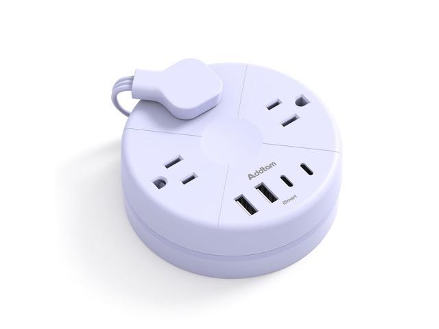 Purple 1FT Travel Power Strip with USB C, Cruise Approved Flat Plug Extension Cord, 3 Outlets 4 USB Ports (2 USB C), Compact Desktop Charging...