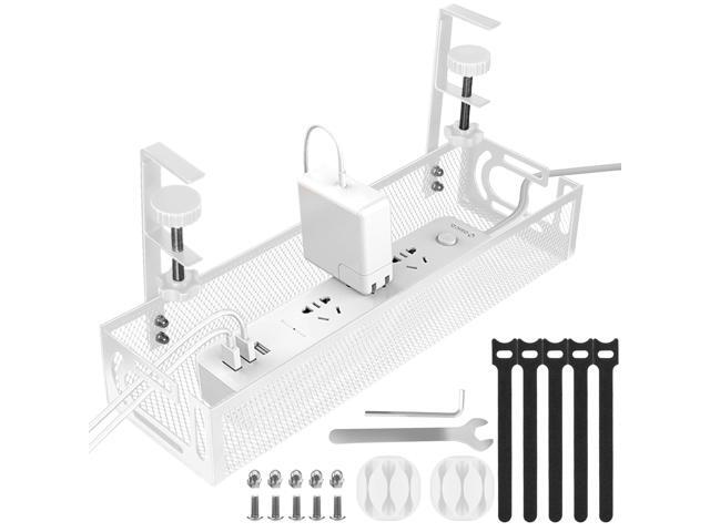 Under Desk Cable Management Tray, Cable Management Under Desk No Drill, Wire Management Tray with Clamp, Cord Organizer for Home Office, White