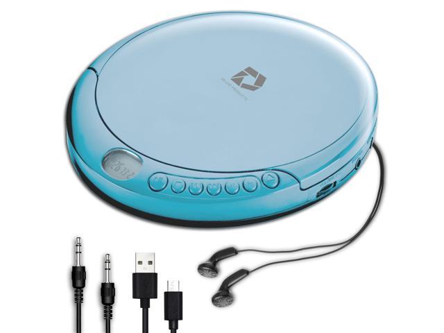 CD Player Portable with 60 Second Anti Skip, Stereo Earbuds, Includes Aux in Cable and AC USB Power Cable for use at Home or in Car. Blue
